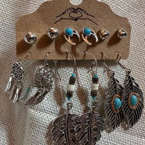 Costume Jewerly Turquoise and Silver Boho Earring Set